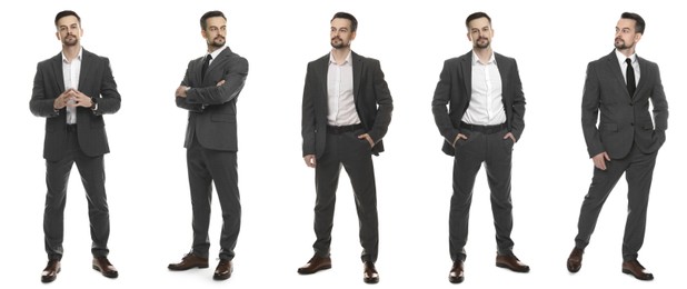 Image of Full-length portraits of businessman on white background, collage
