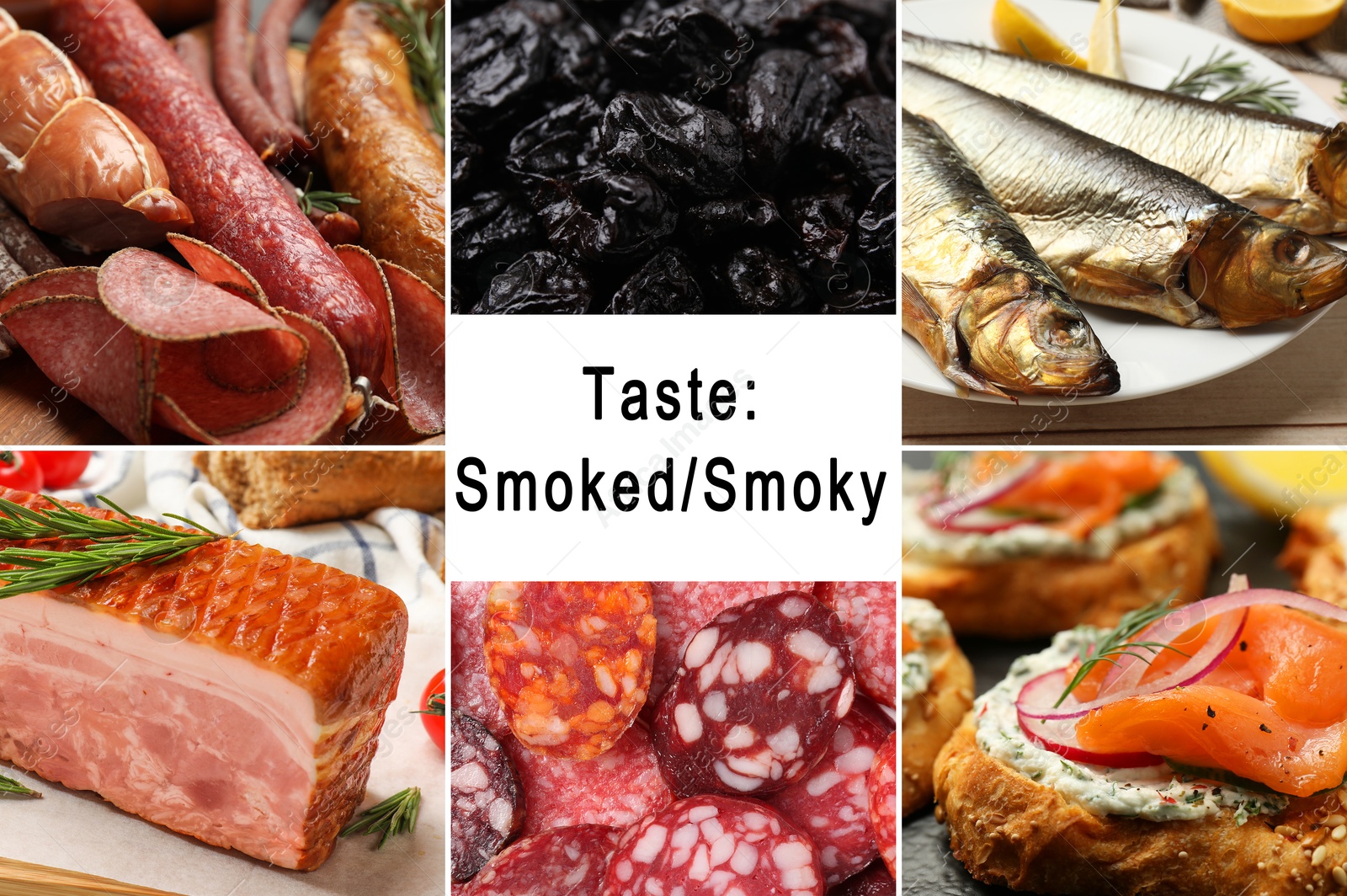 Image of Collection of different foods with smoky taste