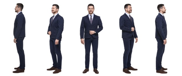 Image of Full-length portraits of businessman on white background, collage