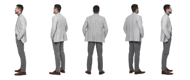Image of Full-length portraits of businessman on white background, collage