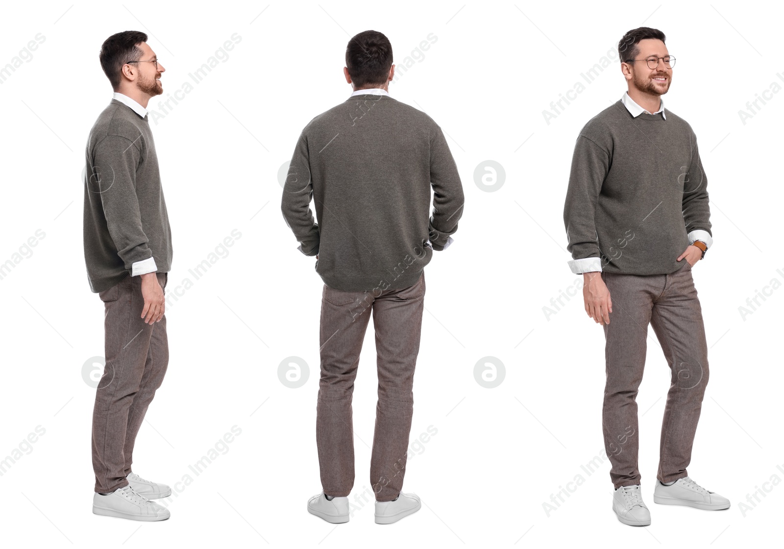 Image of Full-length portraits of man on white background, collage