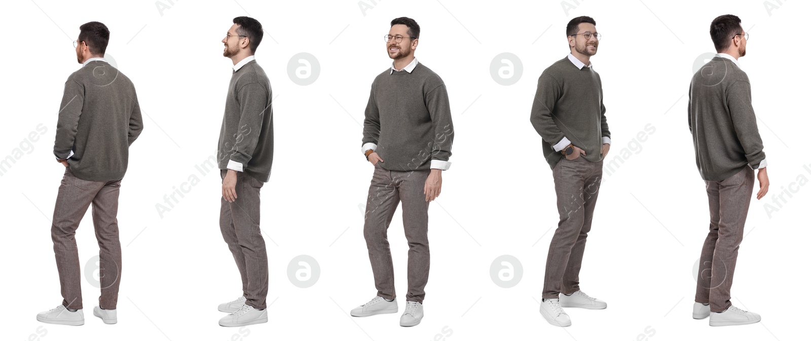 Image of Full-length portraits of man on white background, collage