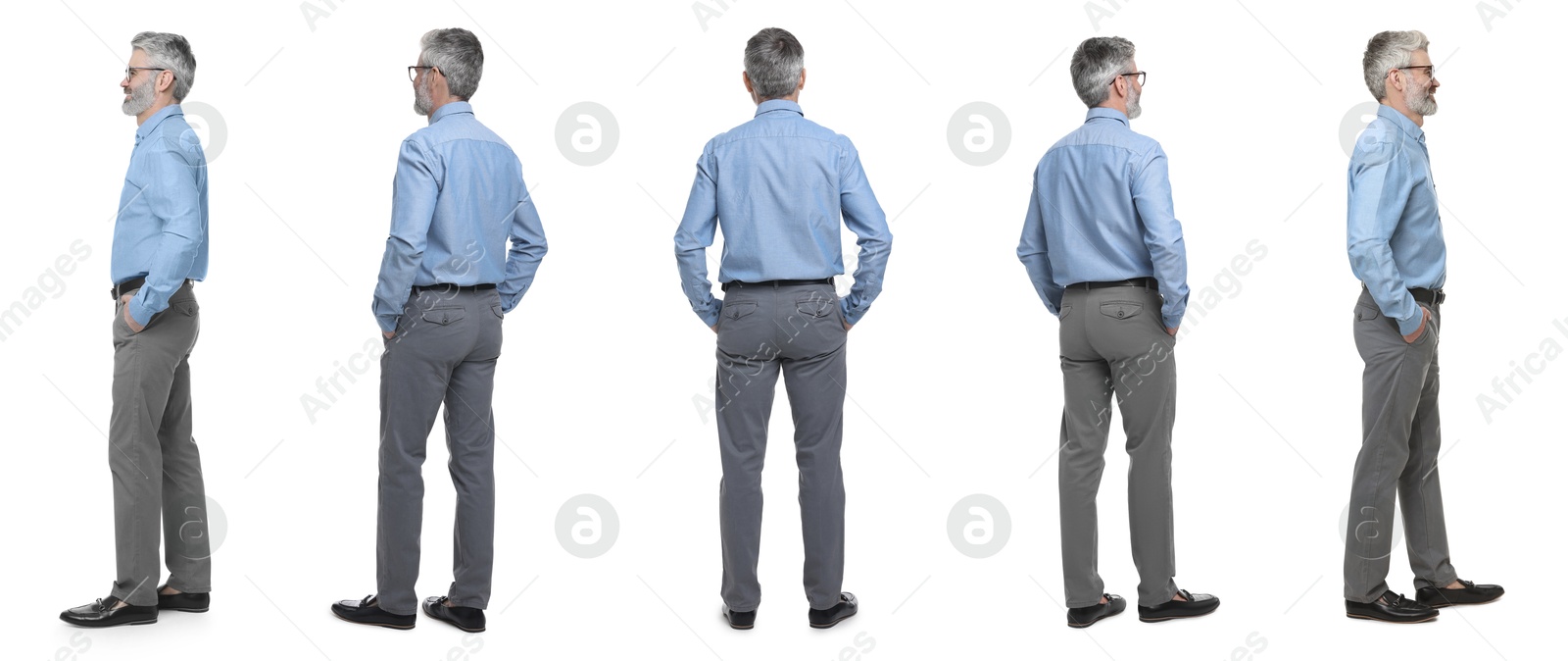 Full-length portraits of businessman on white background, collage Image of Full-length portraits of businessman on white background, collage