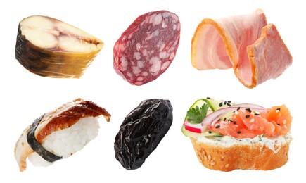 Image of Collection of foods with smoky taste isolated on white