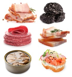 Image of Collection of foods with smoky taste isolated on white