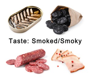Image of Collection of foods with smoky taste isolated on white