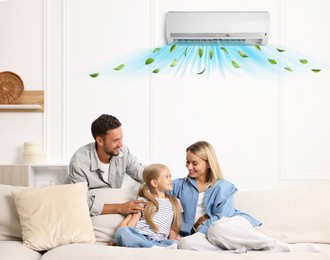 Image of Happy family in room with air conditioner