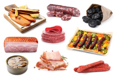 Image of Collection of foods with smoky taste isolated on white