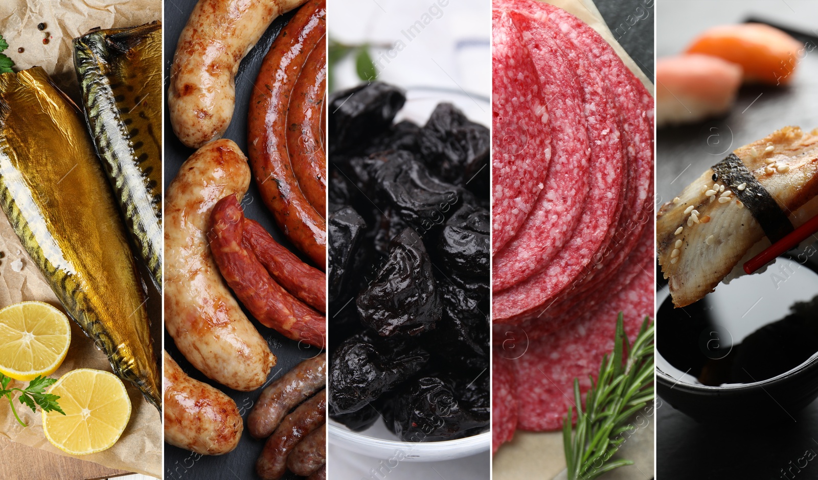 Image of Collection of different foods with smoky taste
