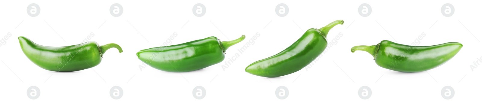 Image of Fresh green jalapeno peppers isolated on white, set