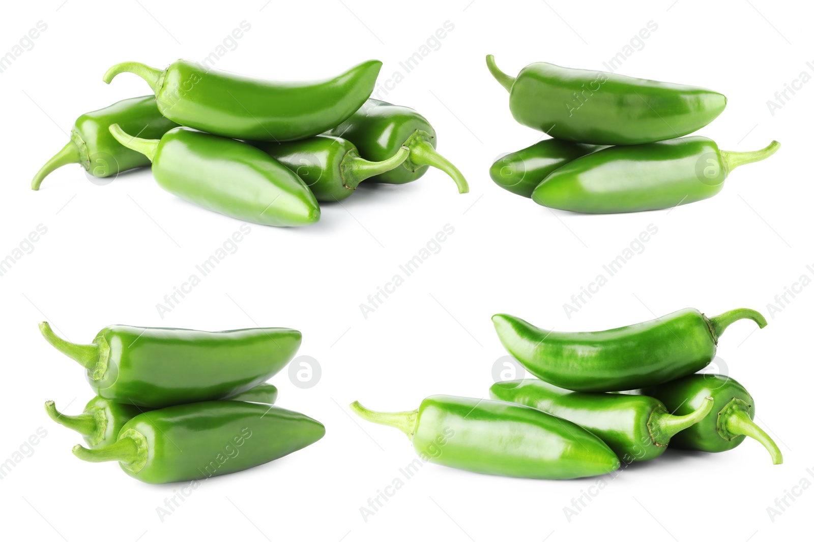Image of Fresh green jalapeno peppers isolated on white, set