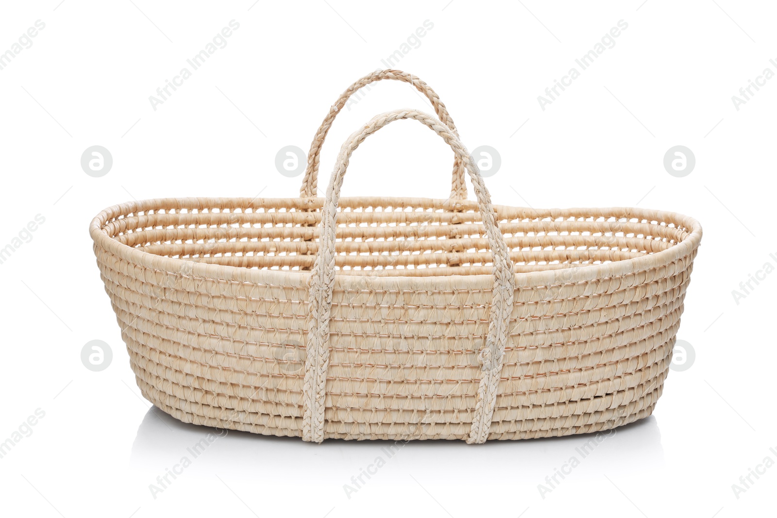 Photo of Wicker basket on white background. Interior element