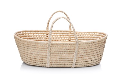 Photo of Wicker basket on white background. Interior element