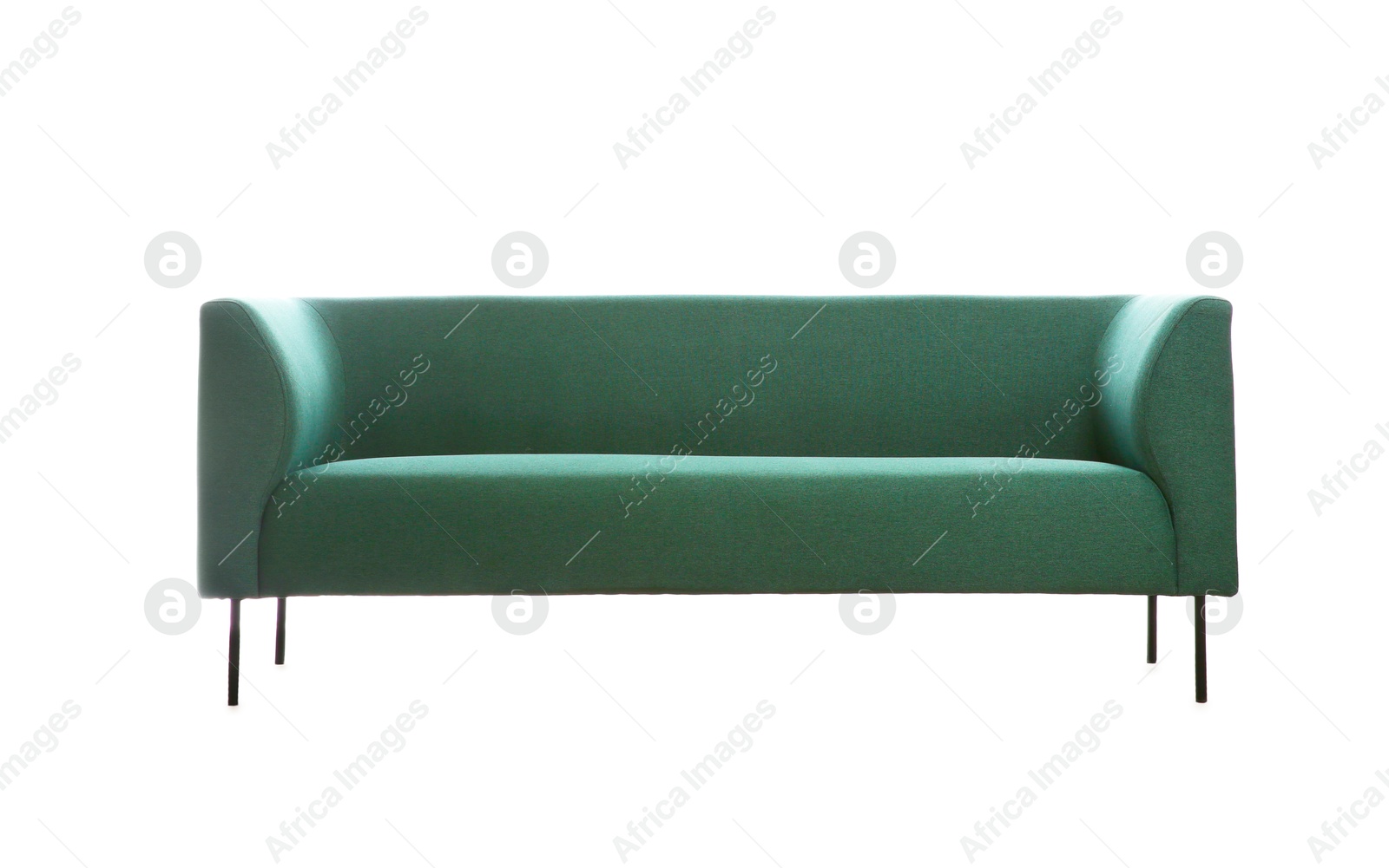 Comfortable green sofa and rug on white background. Furniture for living room interior Photo of Comfortable green sofa and rug on white background. Furniture for living room interior
