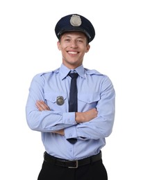 Photo of Portrait of policeman in uniform isolated on white