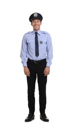 Photo of Young policeman in uniform isolated on white