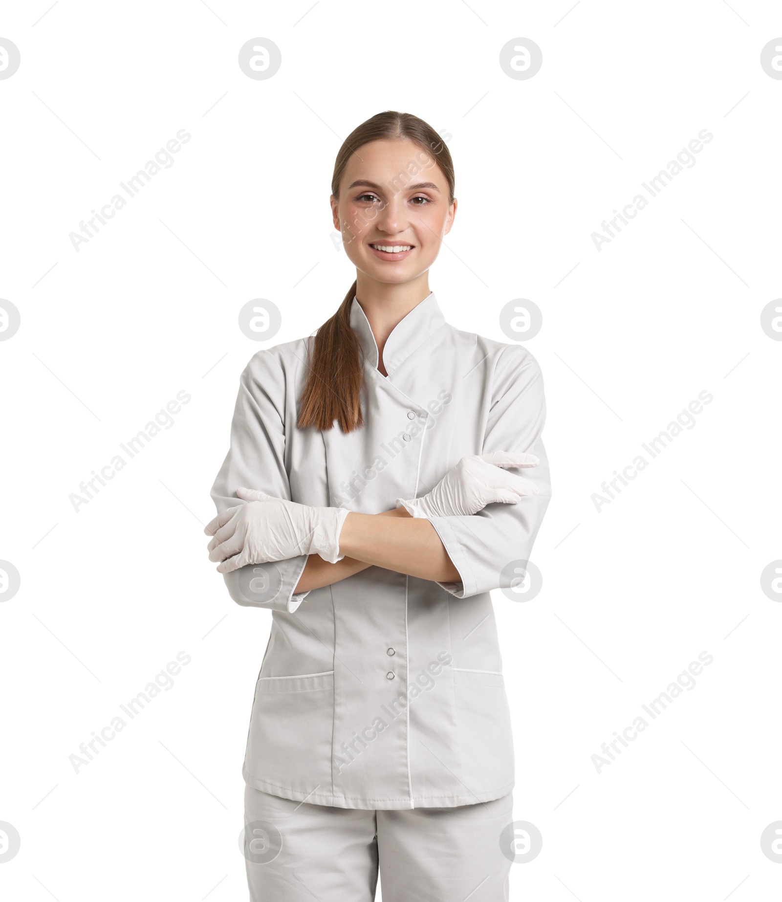 Photo of Portrait of nurse in uniform on white background