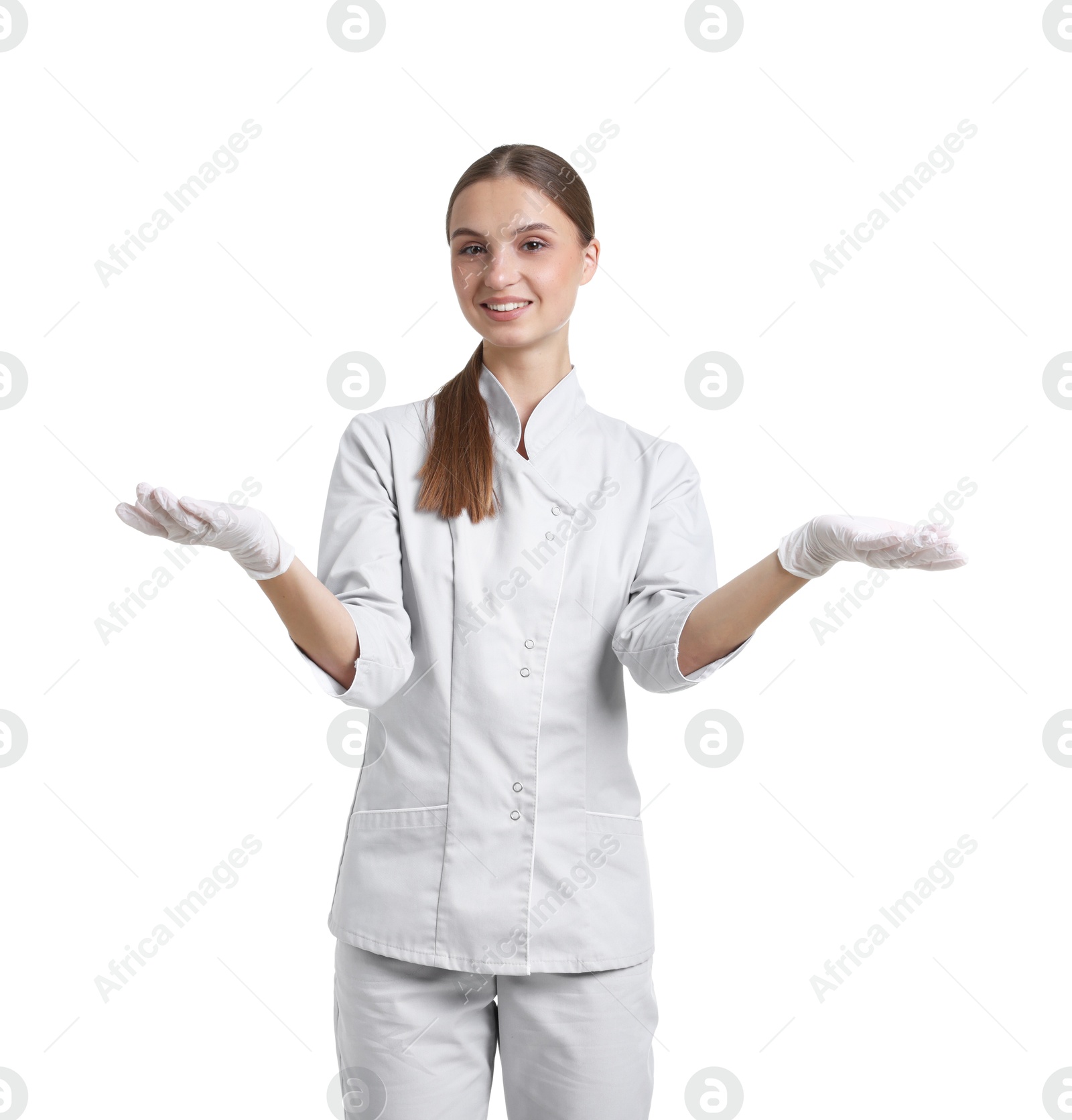 Photo of Portrait of nurse in uniform on white background