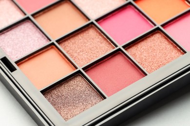 Photo of Beautiful eyeshadow palette on white background, closeup