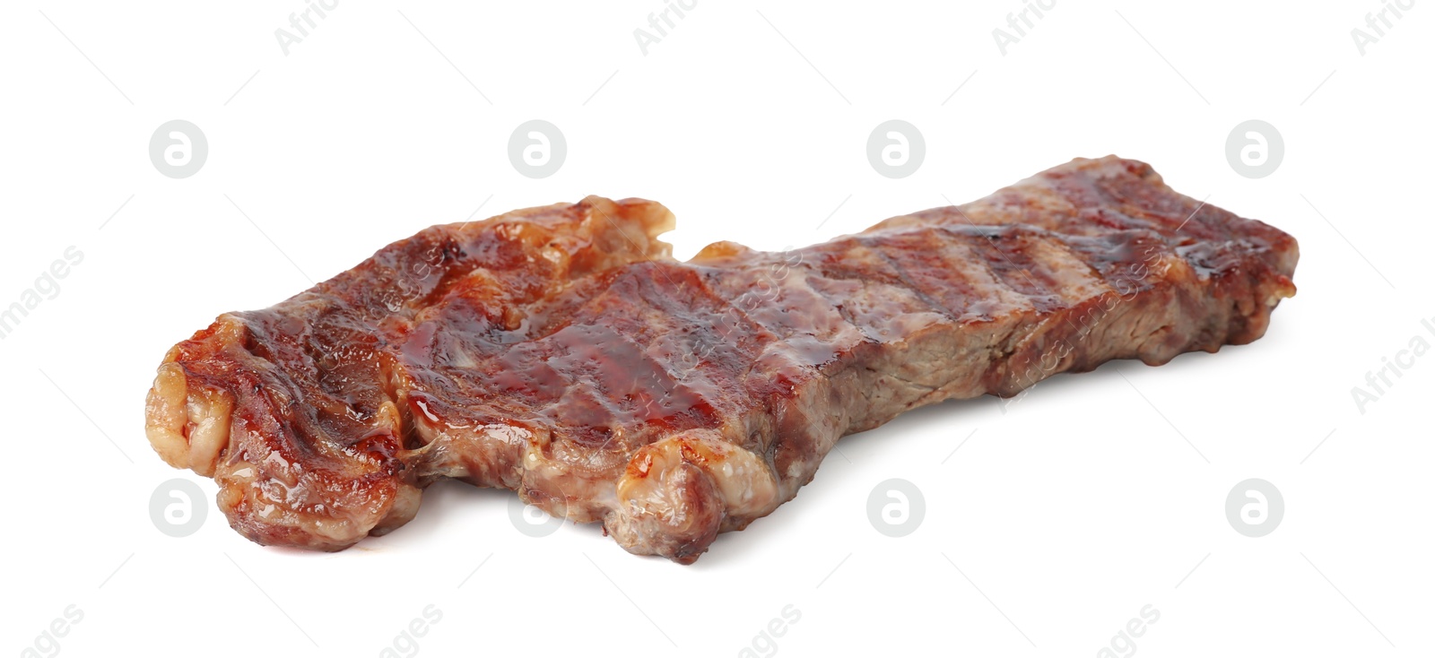 Piece of delicious grilled beef meat isolated on white Photo of Piece of delicious grilled beef meat isolated on white