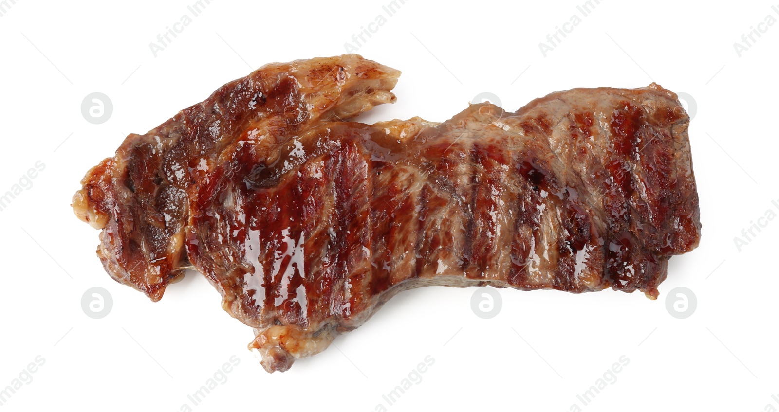 Photo of Piece of delicious grilled beef meat isolated on white, top view