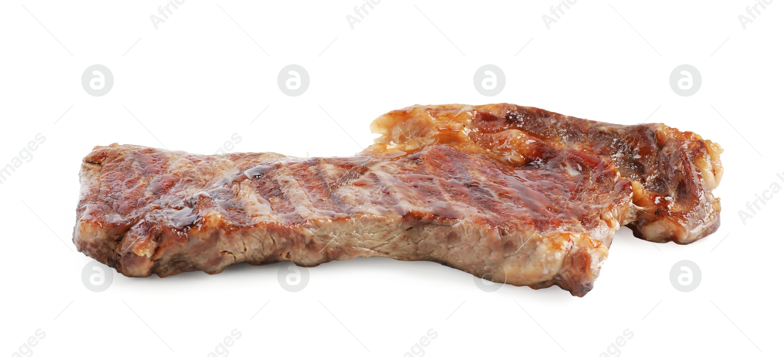 Piece of delicious grilled beef meat isolated on white Photo of Piece of delicious grilled beef meat isolated on white