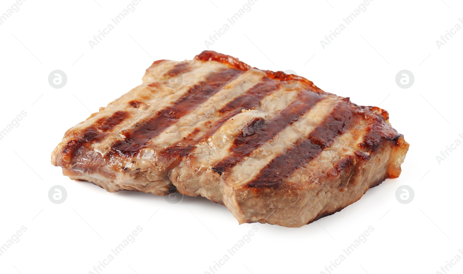 Steak of delicious grilled beef meat isolated on white Photo of Steak of delicious grilled beef meat isolated on white