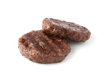 Photo of Delicious grilled beef patties isolated on white