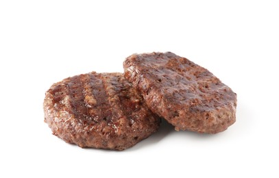 Photo of Delicious grilled beef patties isolated on white