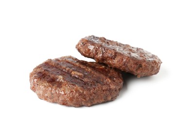 Photo of Delicious grilled beef patties isolated on white