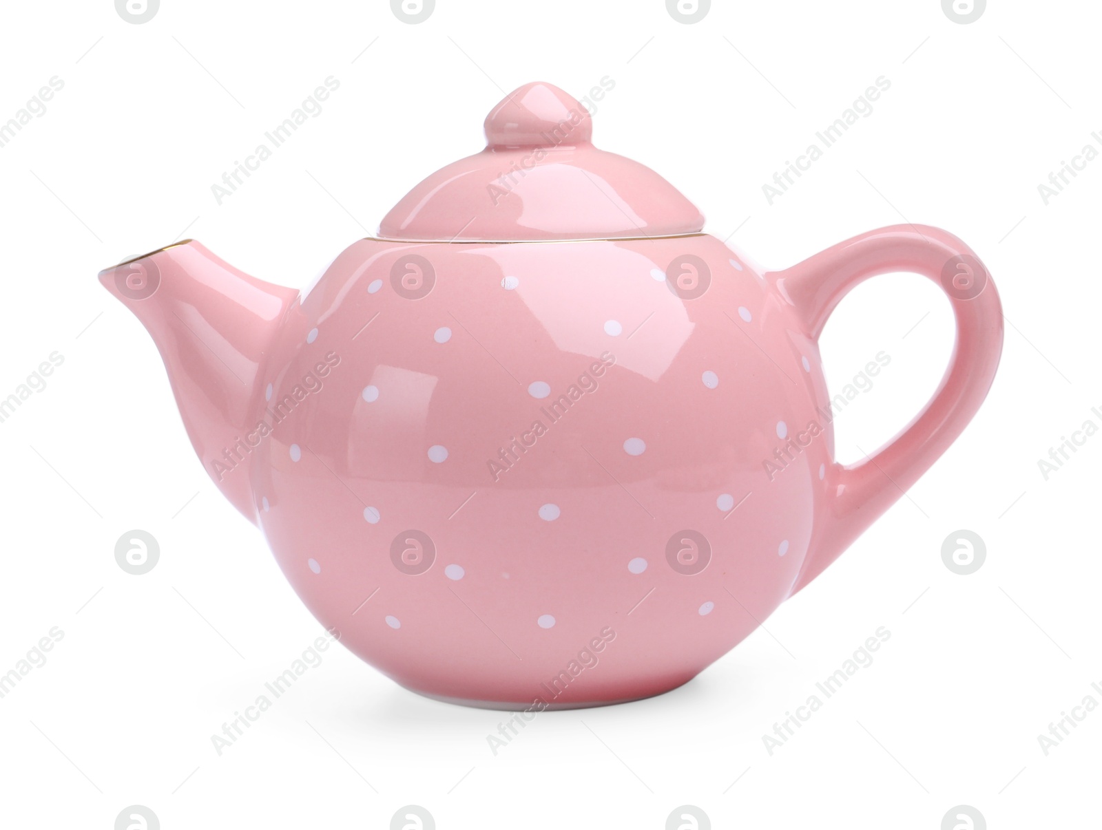 Photo of Beautiful pink teapot isolated on white. Child's toy