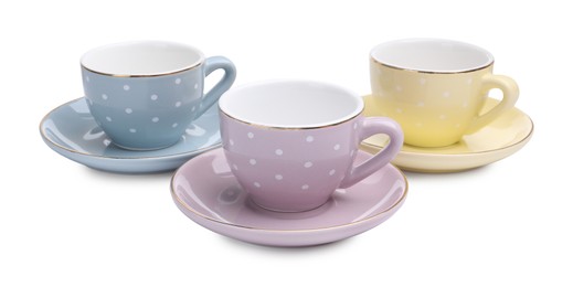 Photo of Beautiful tea set isolated on white. Child's toy