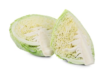 Photo of Pieces of fresh Savoy cabbage isolated on white