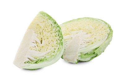 Photo of Pieces of fresh Savoy cabbage isolated on white