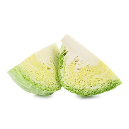 Photo of Pieces of fresh Savoy cabbage isolated on white