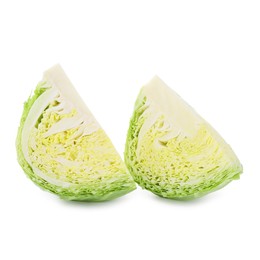 Photo of Pieces of fresh Savoy cabbage isolated on white