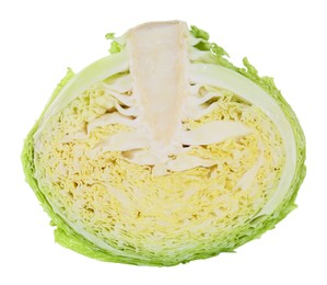Photo of Half of fresh Savoy cabbage isolated on white