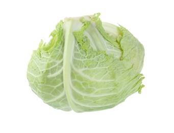 Photo of Half of fresh Savoy cabbage isolated on white