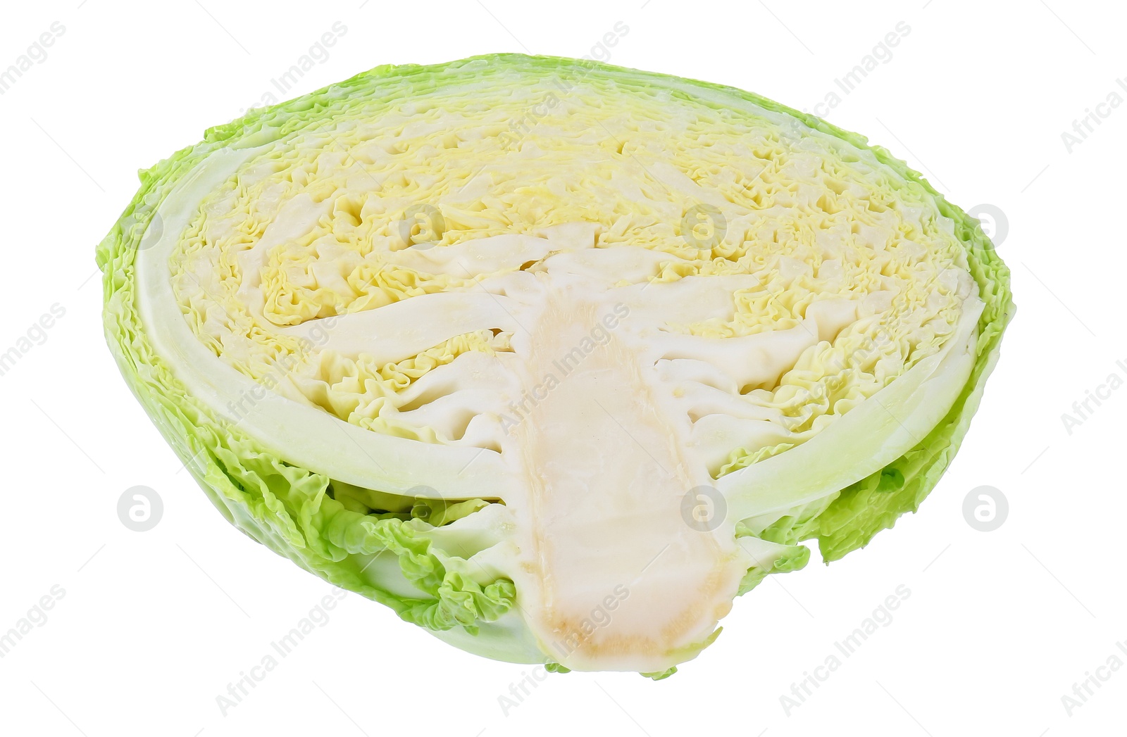 Photo of Half of fresh Savoy cabbage isolated on white
