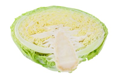 Photo of Half of fresh Savoy cabbage isolated on white