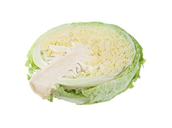 Photo of Half of fresh Savoy cabbage isolated on white