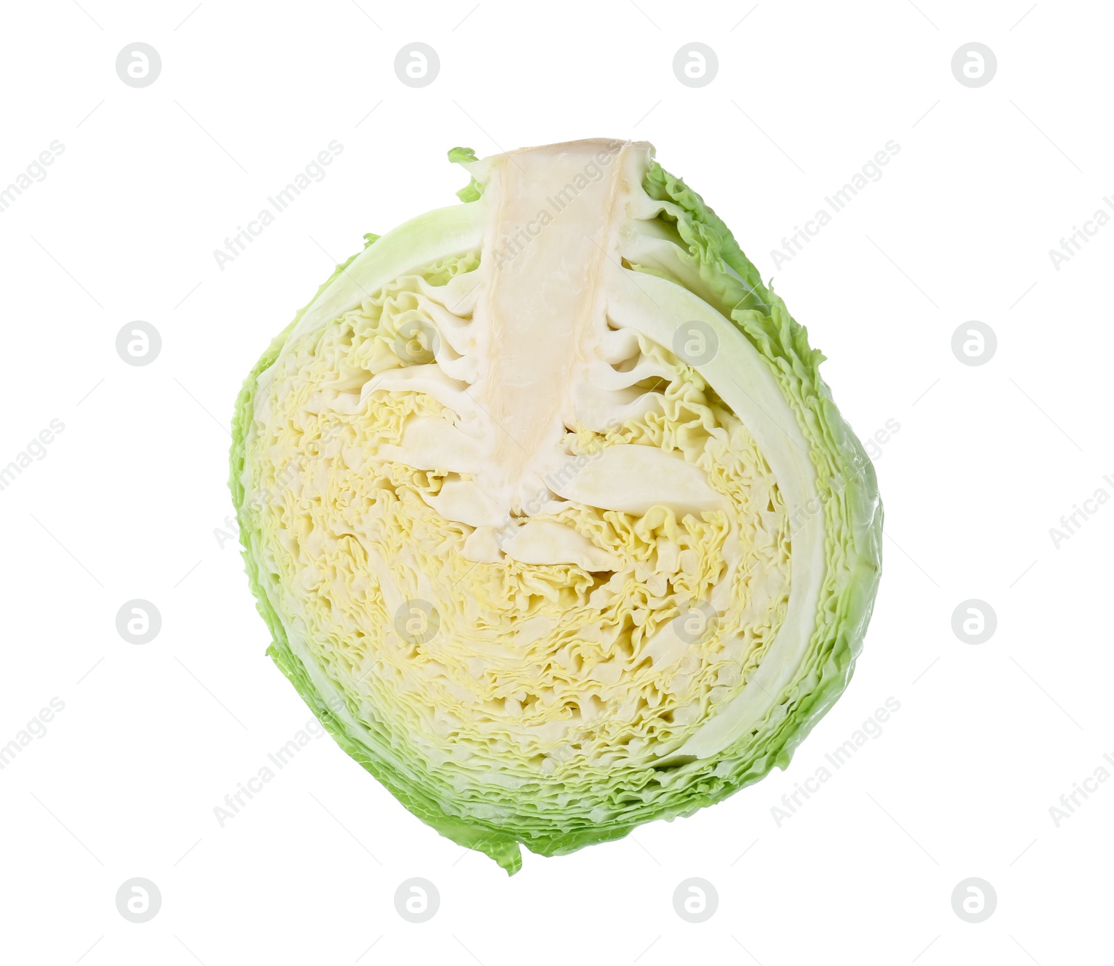 Photo of Half of fresh Savoy cabbage isolated on white