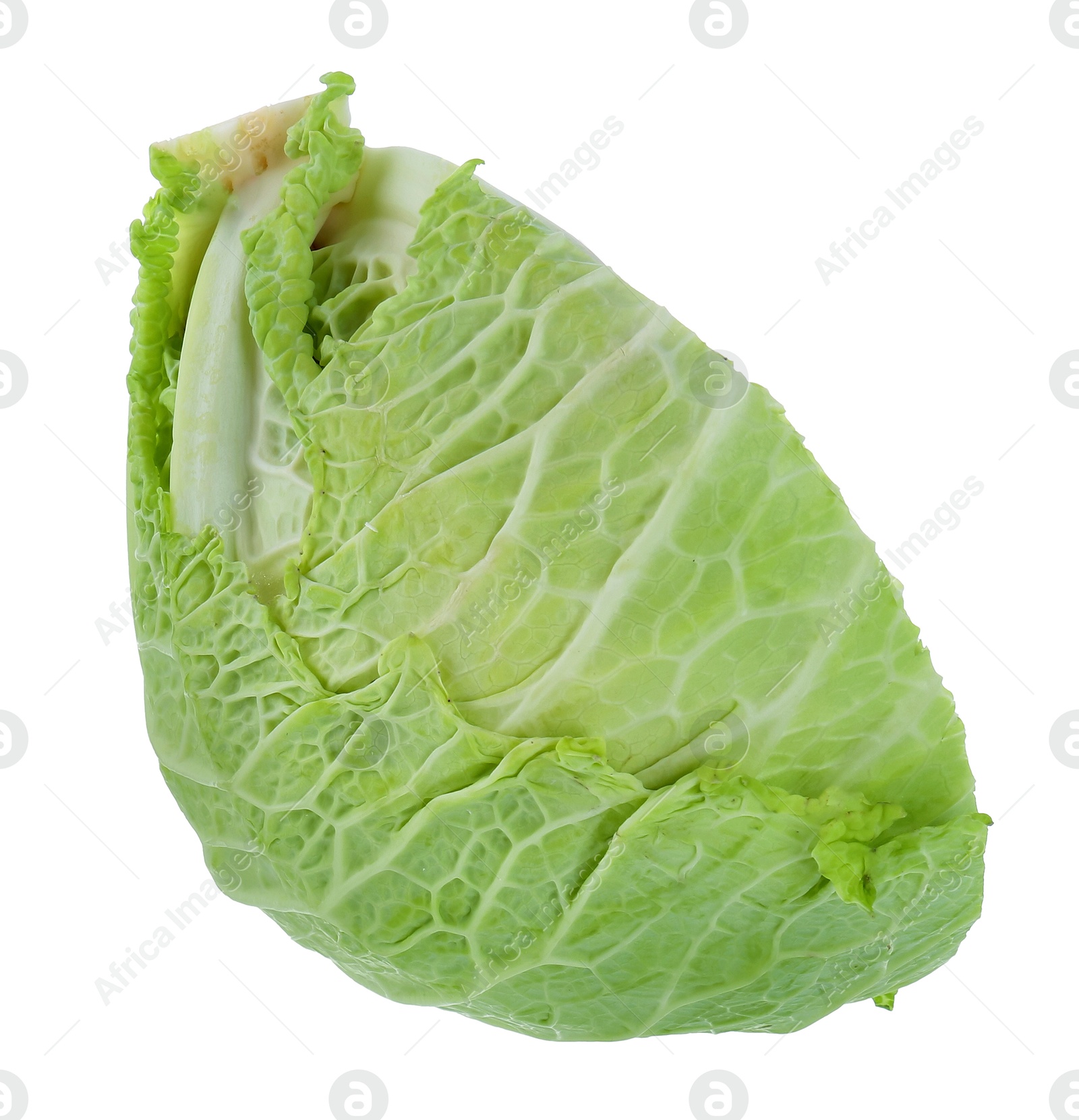 Photo of Half of fresh Savoy cabbage isolated on white