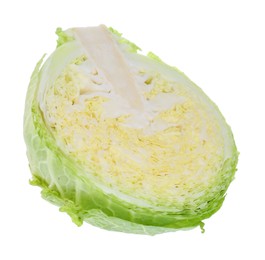 Photo of Half of fresh Savoy cabbage isolated on white