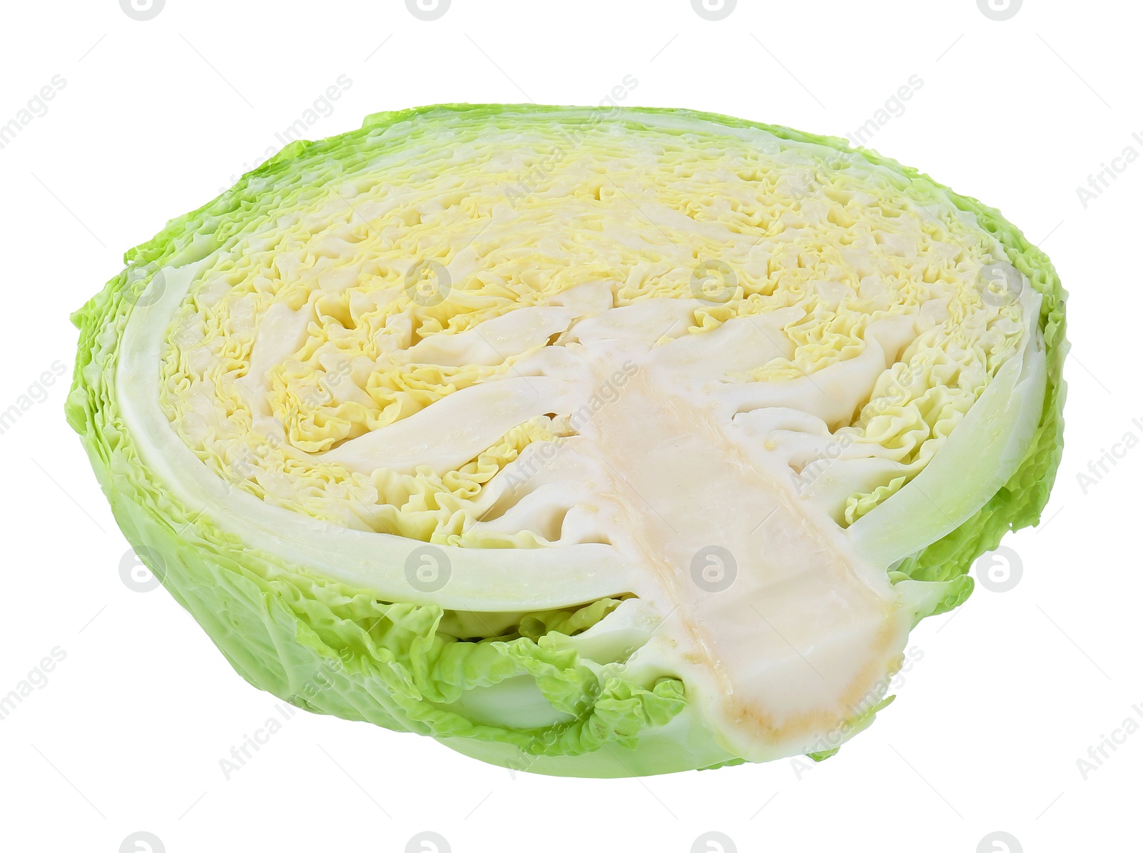 Photo of Half of fresh Savoy cabbage isolated on white