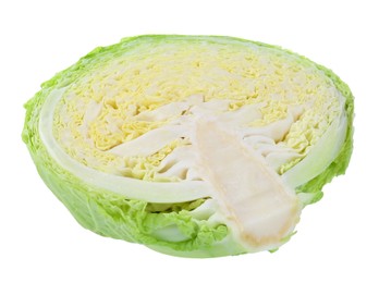 Photo of Half of fresh Savoy cabbage isolated on white