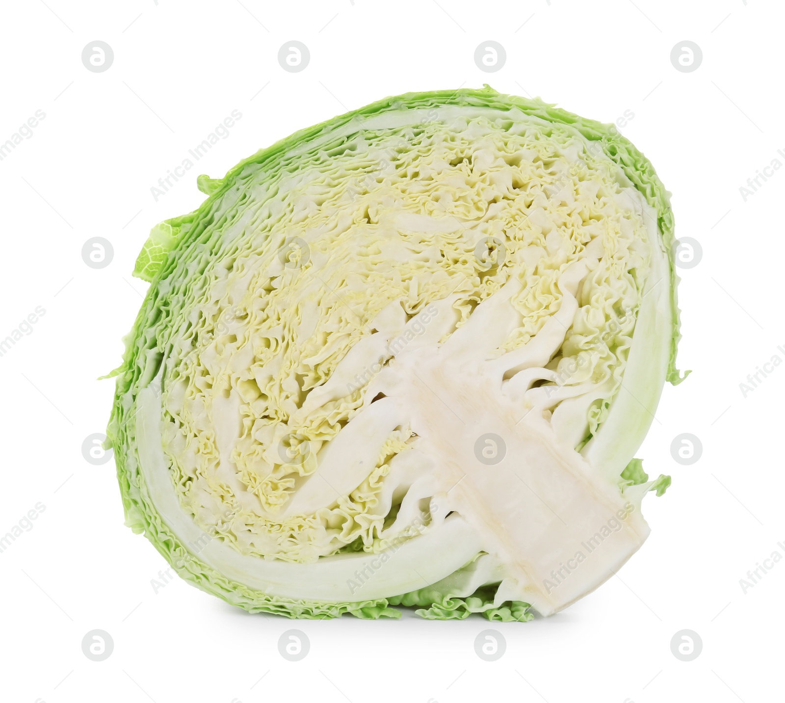 Photo of Half of fresh Savoy cabbage isolated on white
