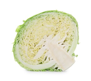 Photo of Half of fresh Savoy cabbage isolated on white