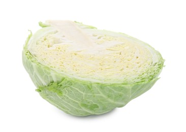 Photo of Half of fresh Savoy cabbage isolated on white
