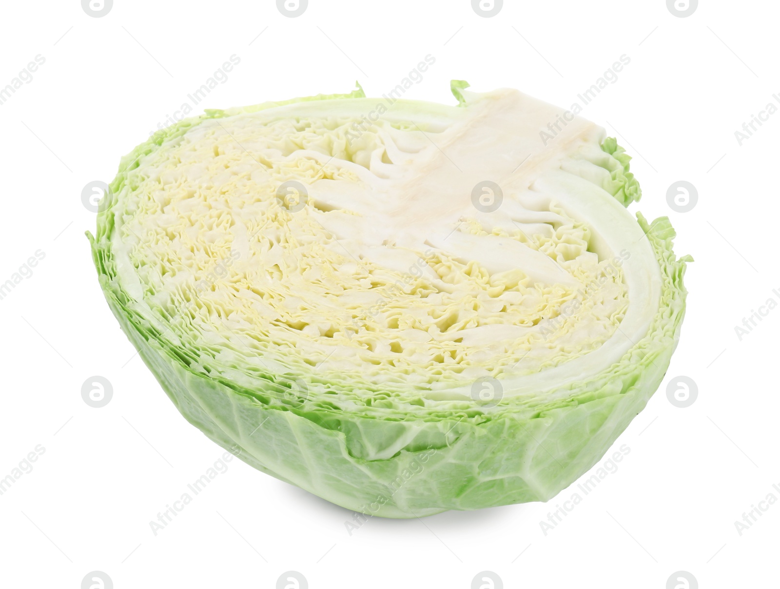 Photo of Half of fresh Savoy cabbage isolated on white